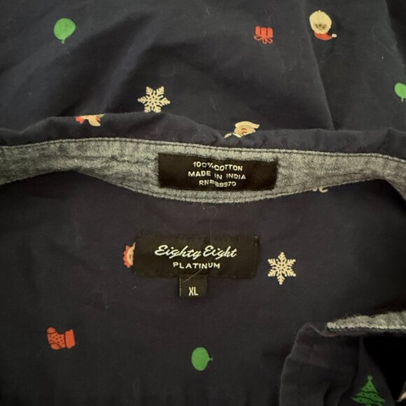 Men's Navy holiday button up shirt xlarge Santa elf Christmas tree reindeer - Picture 8 of 10